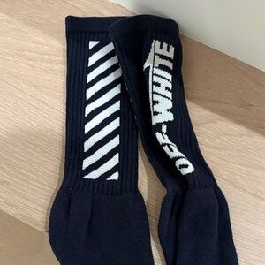 Off-White Black Crew Socks with White Diagonal Stripe and Logo
